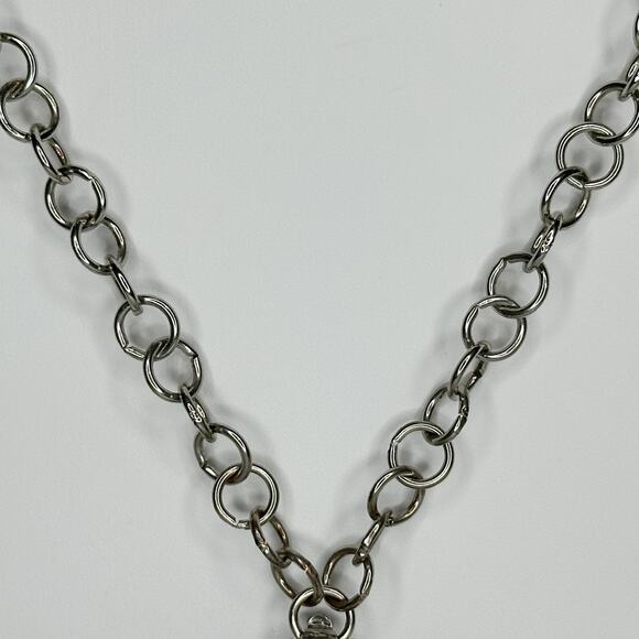 Chico's Rhinestone Cabochon Pendant on Rope and Silver Tone Necklace - Picture 9 of 13